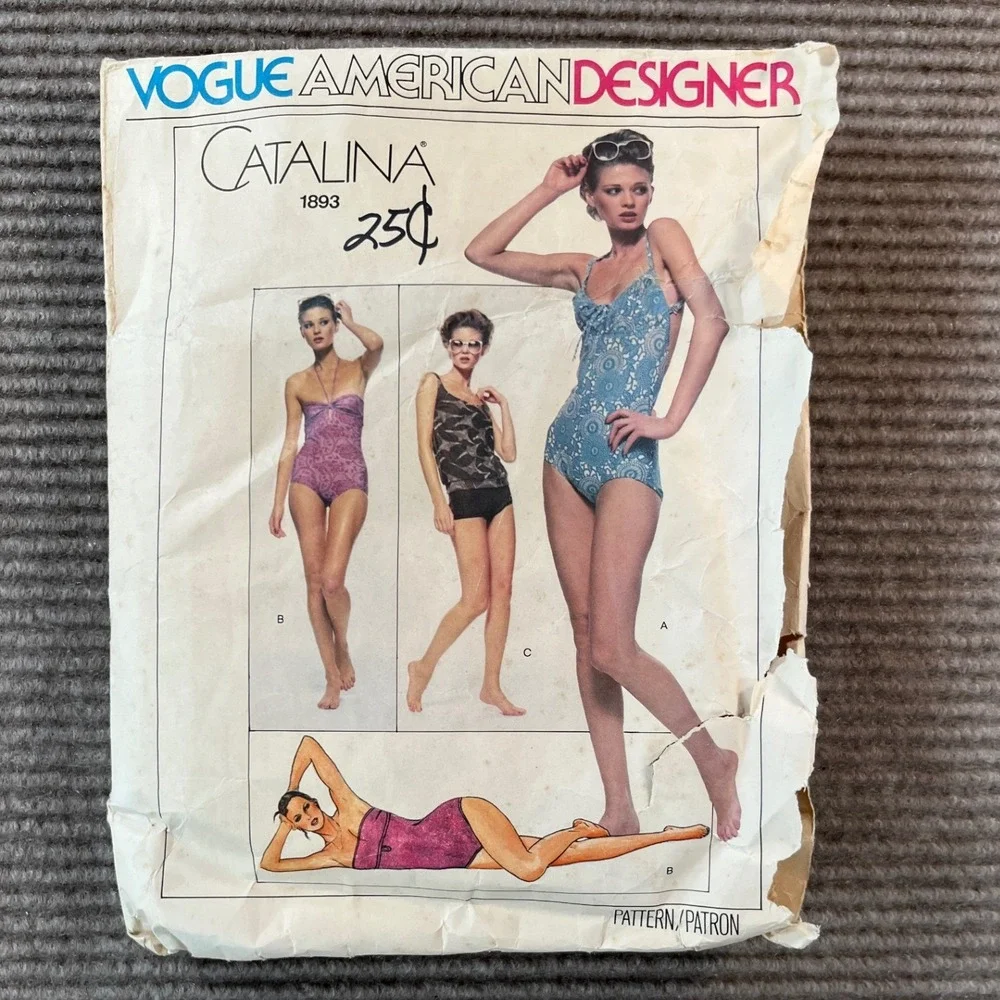 Vintage Vogue American Designer Catalina 1893 Swimsuit Sewing Pattern Size 8